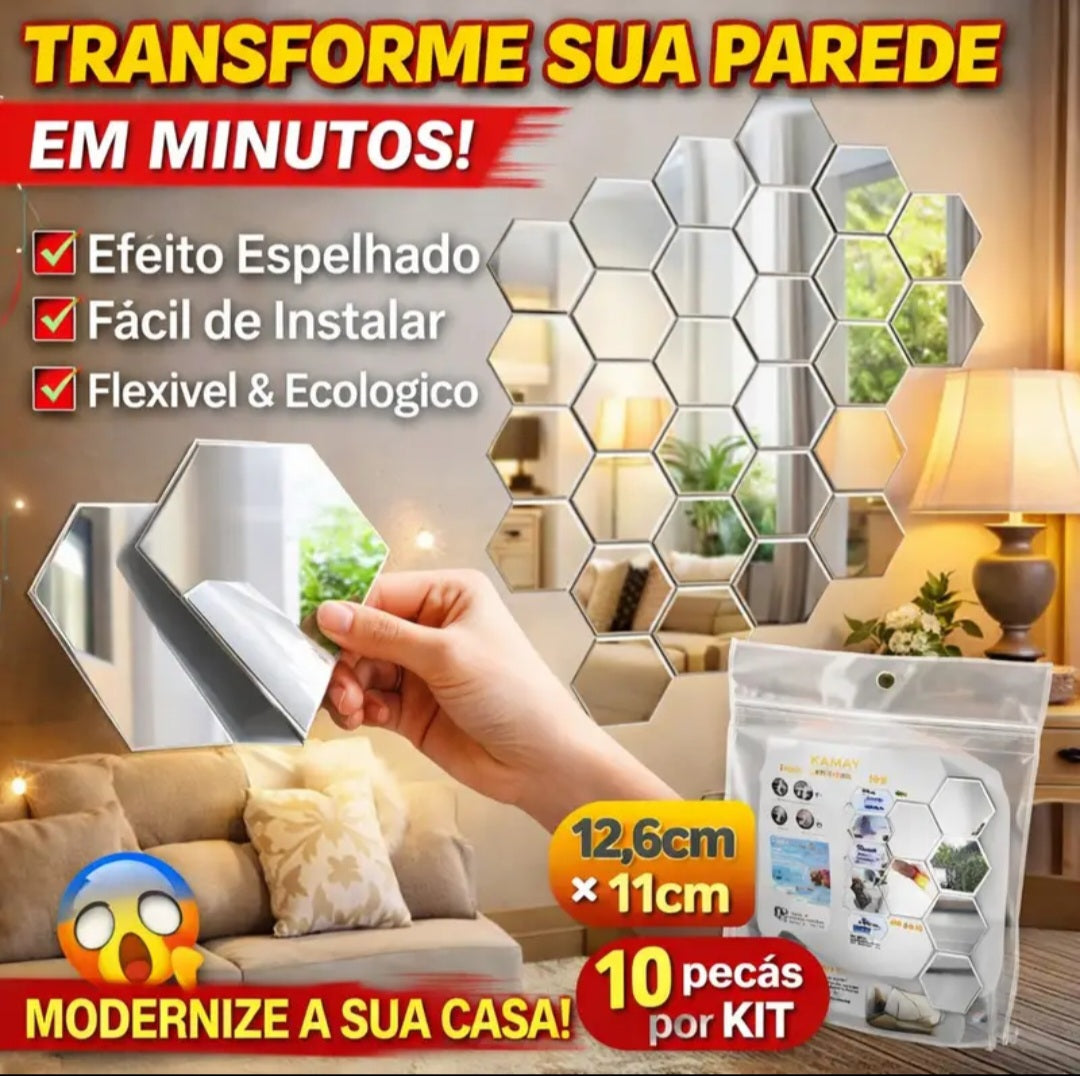 Conjunto 10 Unidades Espelho Autoadesivo MirrorShape™