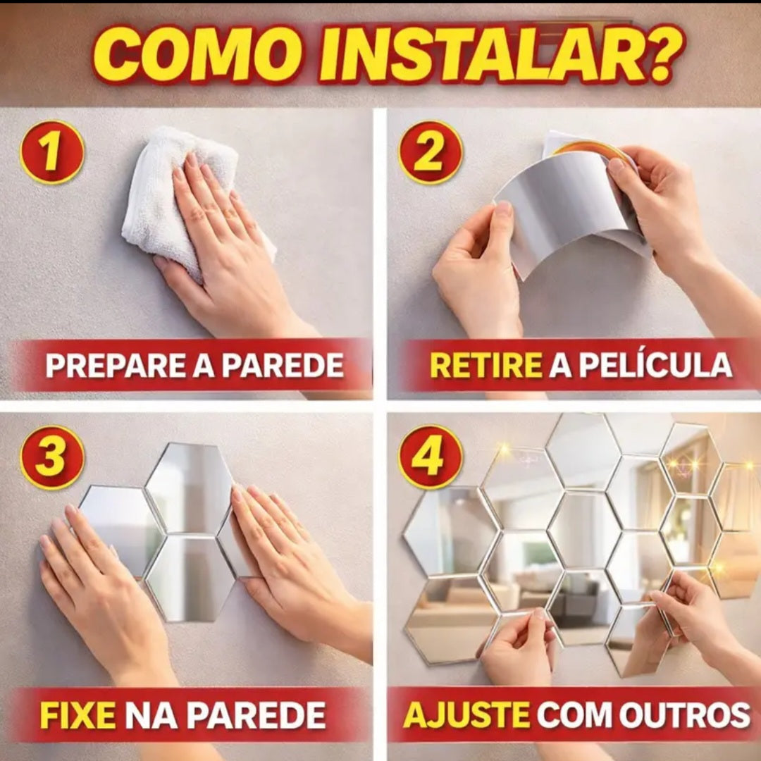 Conjunto 10 Unidades Espelho Autoadesivo MirrorShape™